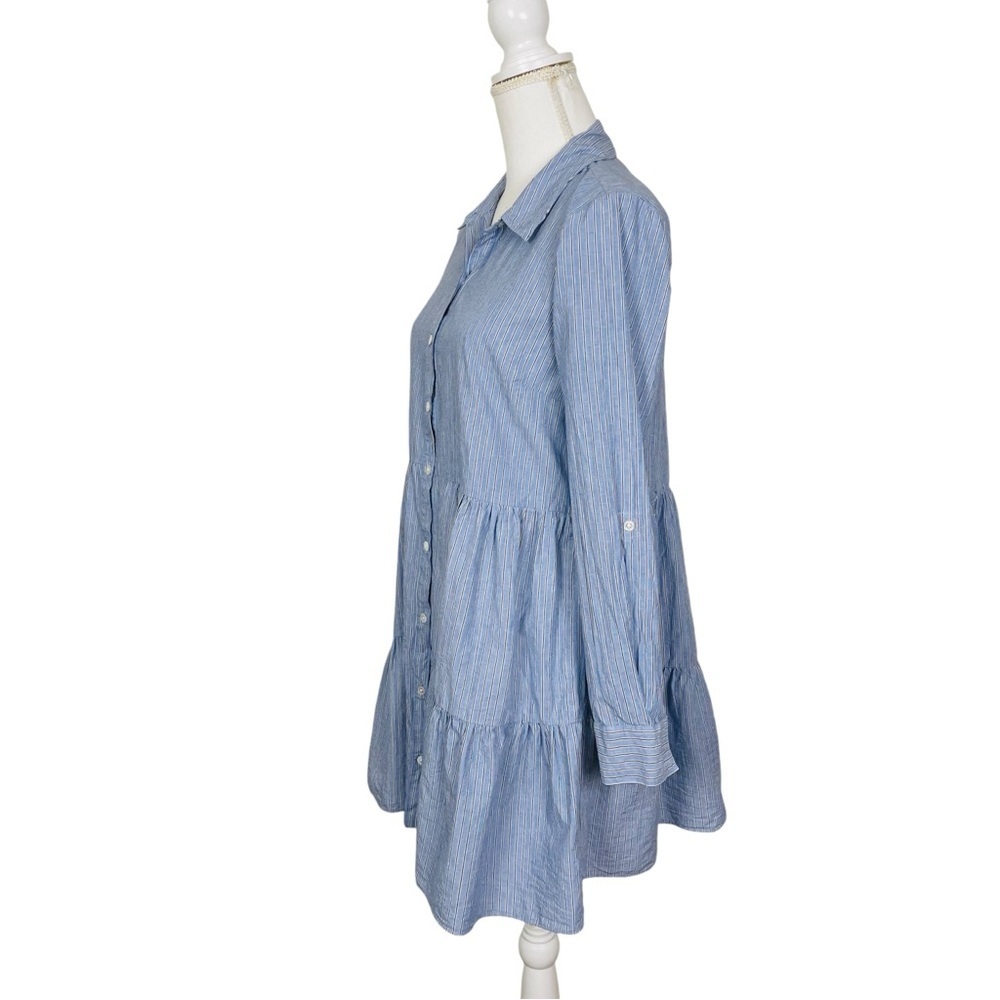 VERONICA BEARD Jemila Tiered Cotton Mini Shirt Dress - Picture 11 of 15